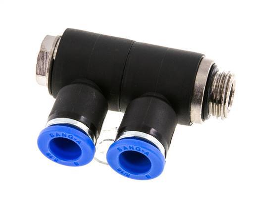 8mm x G1/4'' Manifold à 2 voies avec filetage mâle Laiton/PA 66 NBR Rotatif