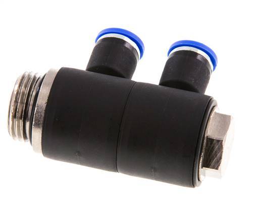 8mm x G1/2'' 2-way Manifold Push-in Fitting with Male Threads Brass/PA 66 NBR Rotatable