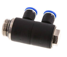 8mm x G1/2'' 2-way Manifold Push-in Fitting with Male Threads Brass/PA 66 NBR Rotatable