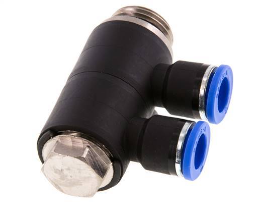 10mm x G1/2'' 2-way Manifold Push-in Fitting with Male Threads Brass/PA 66 NBR Rotatable