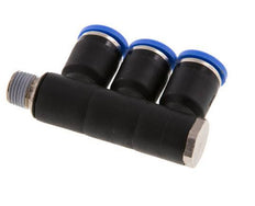 8mm x R1/8'' Manifold à 3 voies avec filetages mâles Laiton/PA 66 NBR Rotatif