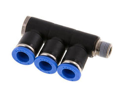 8mm x R1/8'' Manifold à 3 voies avec filetages mâles Laiton/PA 66 NBR Rotatif