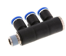 8mm x R1/4'' Manifold à 3 voies avec filetages mâles Laiton/PA 66 NBR Rotatif