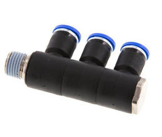 8mm x R1/4'' Manifold à 3 voies avec filetages mâles Laiton/PA 66 NBR Rotatif