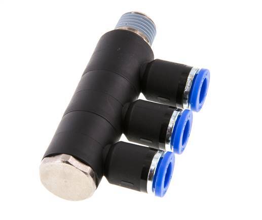 8mm x R1/4'' Manifold à 3 voies avec filetages mâles Laiton/PA 66 NBR Rotatif