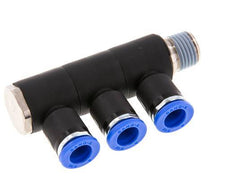 8mm x R1/4'' Manifold à 3 voies avec filetages mâles Laiton/PA 66 NBR Rotatif