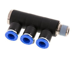 8mm x R1/4'' Manifold à 3 voies avec filetages mâles Laiton/PA 66 NBR Rotatif