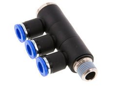 8mm x R1/4'' Manifold à 3 voies avec filetages mâles Laiton/PA 66 NBR Rotatif