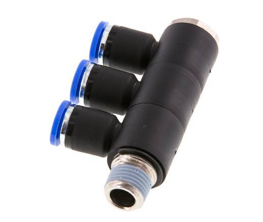 8mm x R1/4'' Manifold à 3 voies avec filetages mâles Laiton/PA 66 NBR Rotatif