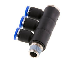 8mm x R1/4'' Manifold à 3 voies avec filetages mâles Laiton/PA 66 NBR Rotatif