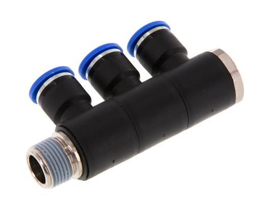 10mm x R3/8'' Manifold à 3 voies avec filetage mâle Laiton/PA 66 NBR Rotatif