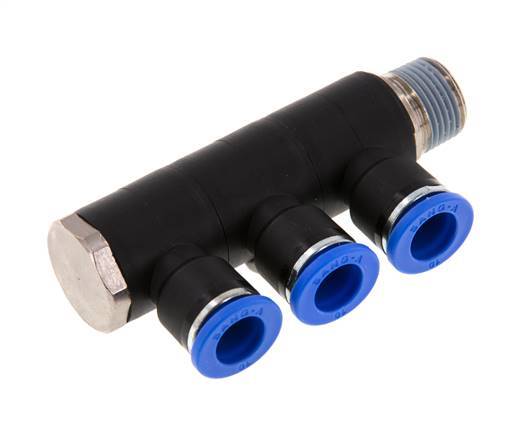 10mm x R3/8'' Manifold à 3 voies avec filetage mâle Laiton/PA 66 NBR Rotatif