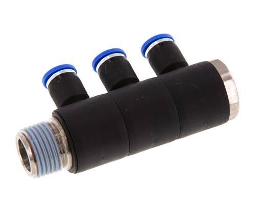 8mm x R1/2'' Manifold à 3 voies avec filetage mâle Laiton/PA 66 NBR Rotatif