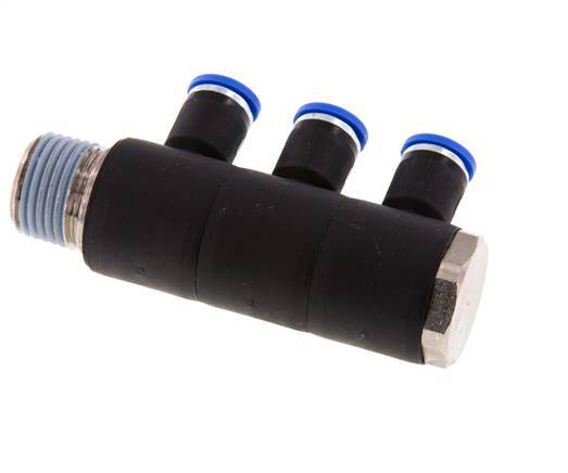8mm x R1/2'' Manifold à 3 voies avec filetage mâle Laiton/PA 66 NBR Rotatif