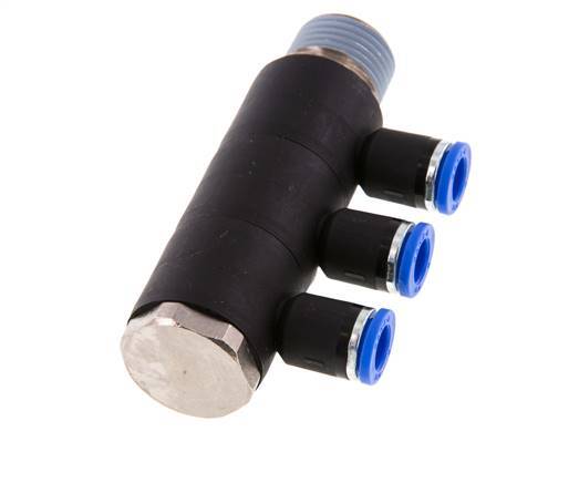 8mm x R1/2'' Manifold à 3 voies avec filetage mâle Laiton/PA 66 NBR Rotatif