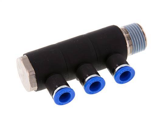 8mm x R1/2'' Manifold à 3 voies avec filetage mâle Laiton/PA 66 NBR Rotatif