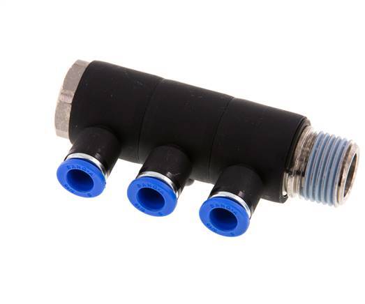 8mm x R1/2'' Manifold à 3 voies avec filetage mâle Laiton/PA 66 NBR Rotatif