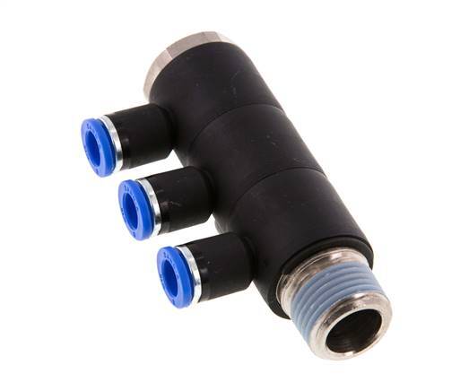 8mm x R1/2'' Manifold à 3 voies avec filetage mâle Laiton/PA 66 NBR Rotatif