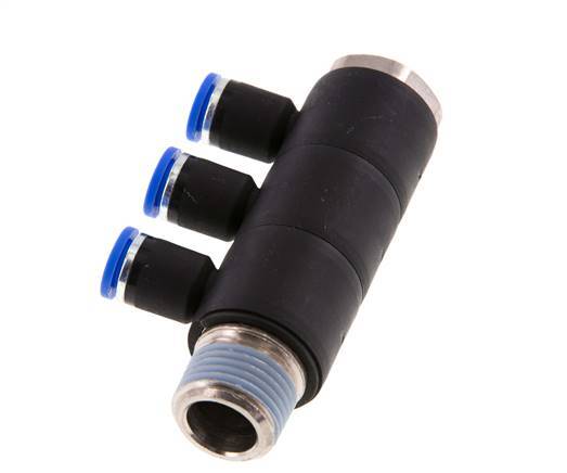 8mm x R1/2'' Manifold à 3 voies avec filetage mâle Laiton/PA 66 NBR Rotatif