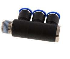 12mm x R1/2'' 3-way Manifold Push-in Fitting with Male Threads Brass/PA 66 NBR Rotatable