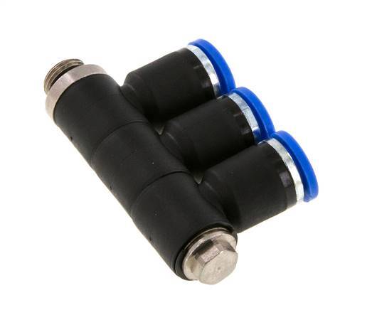 8mm x G1/8'' 3-way Manifold Push-in Fitting with Male Threads Brass/PA 66 NBR Rotatable