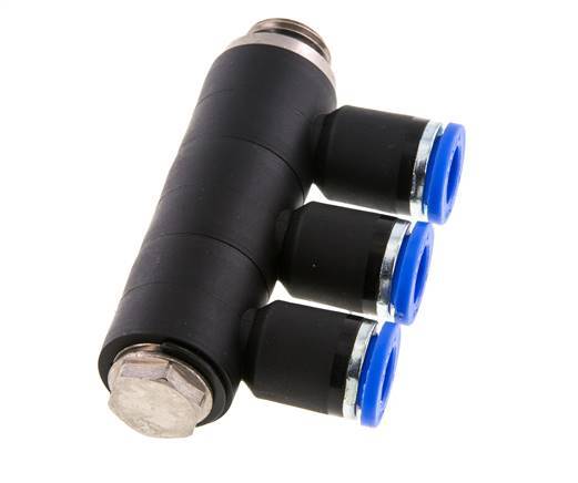8mm x G1/4'' 3-way Manifold Push-in Fitting with Male Threads Brass/PA 66 NBR Rotatable