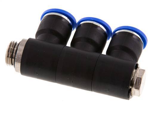 10mm x G1/4'' Manifold à 3 voies avec filetage mâle Laiton/PA 66 NBR Rotatif