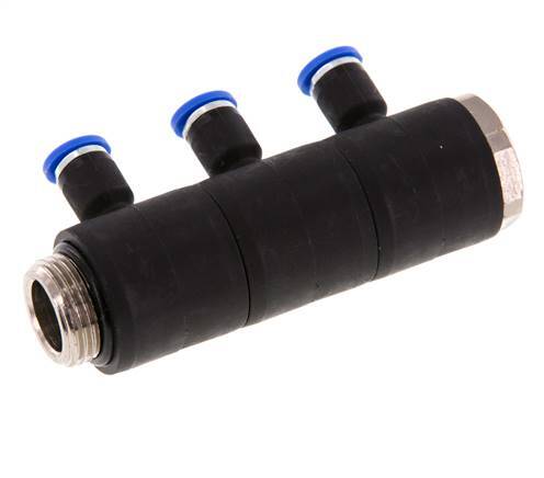 4mm x G3/8'' Manifold à 3 voies avec filetage mâle Laiton/PA 66 NBR Rotatif