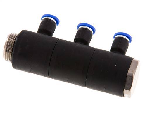 4mm x G3/8'' Manifold à 3 voies avec filetage mâle Laiton/PA 66 NBR Rotatif