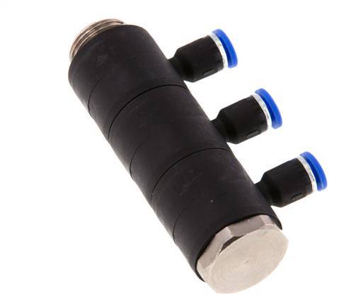 4mm x G3/8'' Manifold à 3 voies avec filetage mâle Laiton/PA 66 NBR Rotatif