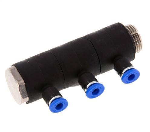 4mm x G3/8'' Manifold à 3 voies avec filetage mâle Laiton/PA 66 NBR Rotatif