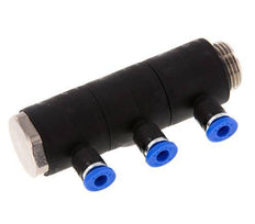 4mm x G3/8'' Manifold à 3 voies avec filetage mâle Laiton/PA 66 NBR Rotatif