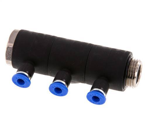 4mm x G3/8'' Manifold à 3 voies avec filetage mâle Laiton/PA 66 NBR Rotatif