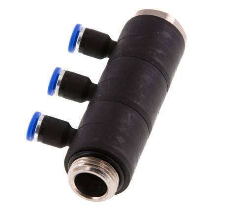 4mm x G3/8'' Manifold à 3 voies avec filetage mâle Laiton/PA 66 NBR Rotatif