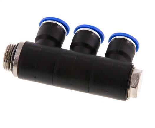 10mm x G3/8'' Manifold à 3 voies avec filetage mâle Laiton/PA 66 NBR Rotatif