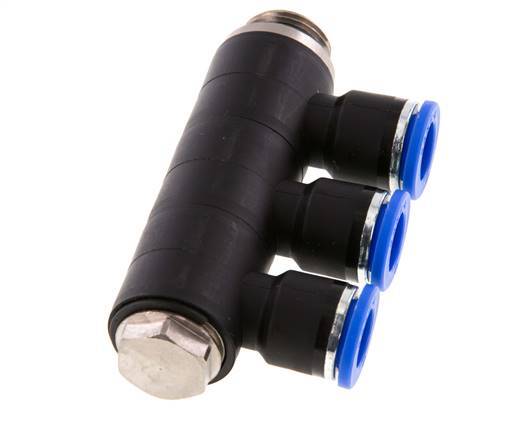 10mm x G3/8'' Manifold à 3 voies avec filetage mâle Laiton/PA 66 NBR Rotatif