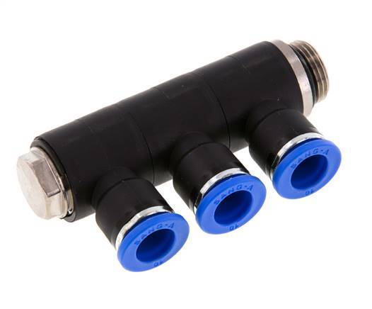 10mm x G3/8'' Manifold à 3 voies avec filetage mâle Laiton/PA 66 NBR Rotatif