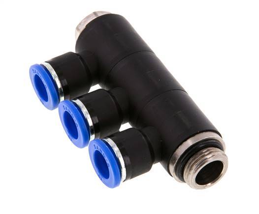 10mm x G3/8'' Manifold à 3 voies avec filetage mâle Laiton/PA 66 NBR Rotatif