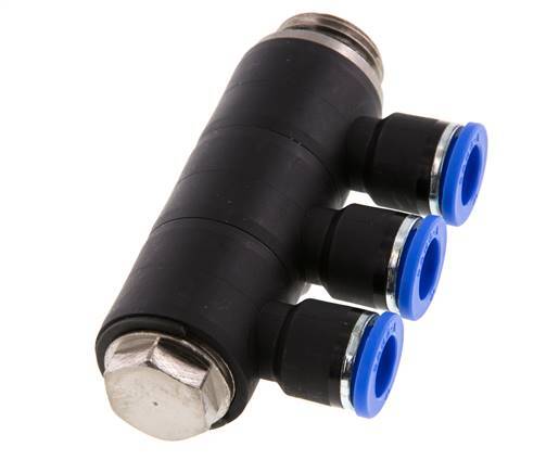 10mm x G1/2'' Manifold à 3 voies avec filetage mâle Laiton/PA 66 NBR Rotatif