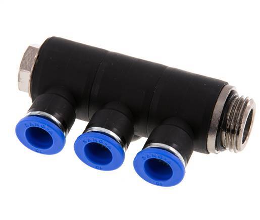 10mm x G1/2'' Manifold à 3 voies avec filetage mâle Laiton/PA 66 NBR Rotatif
