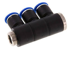 12mm x G1/2'' 3-way Manifold Push-in Fitting with Male Threads Brass/PA 66 NBR Rotatable