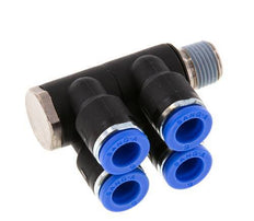 6mm x R1/8'' Manifold à 4 voies avec filetage mâle Laiton/PA 66 NBR Rotatif