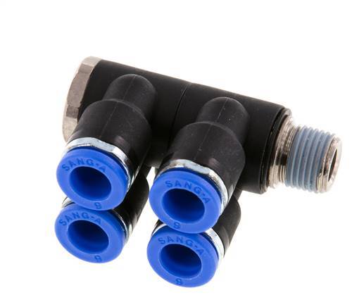 6mm x R1/8'' Manifold à 4 voies avec filetage mâle Laiton/PA 66 NBR Rotatif