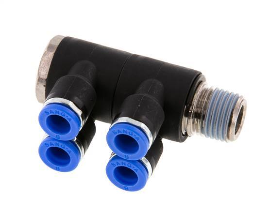 6mm x R1/4'' Manifold à 4 voies avec filetage mâle Laiton/PA 66 NBR Rotatif