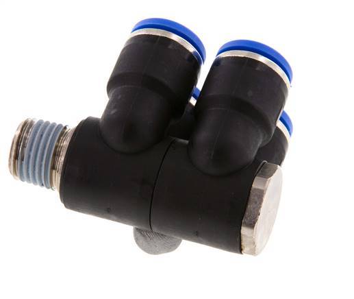 10mm x R1/4'' Manifold à 4 voies avec filetage mâle laiton/PA 66 NBR rotatif