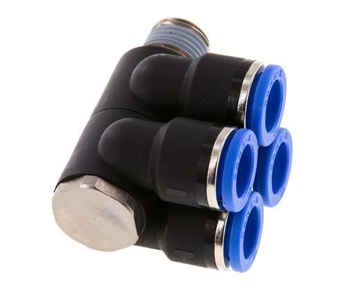 10mm x R1/4'' Manifold à 4 voies avec filetage mâle laiton/PA 66 NBR rotatif