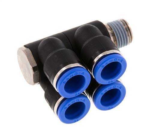 10mm x R1/4'' Manifold à 4 voies avec filetage mâle laiton/PA 66 NBR rotatif