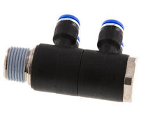 6mm x R3/8'' 4-way Manifold Push-in Fitting with Male Threads Brass/PA 66 NBR Rotatable