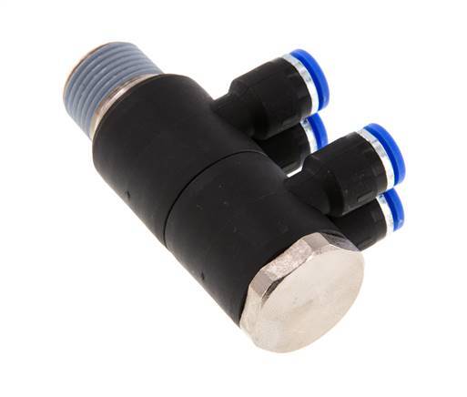 6mm x R3/8'' 4-way Manifold Push-in Fitting with Male Threads Brass/PA 66 NBR Rotatable
