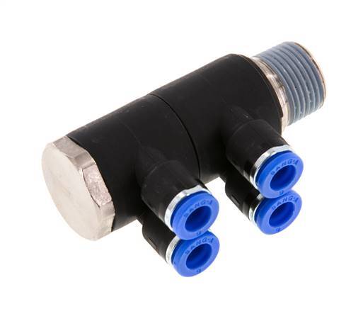 6mm x R3/8'' Manifold à 4 voies avec filetage mâle Laiton/PA 66 NBR Rotatif